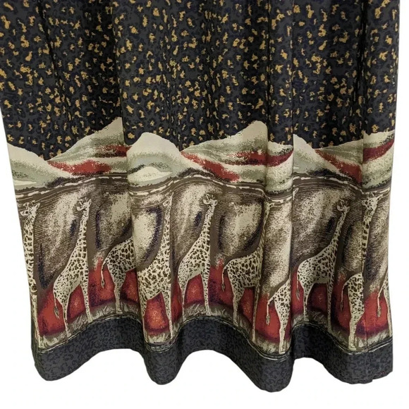 Vintage Midi Skirt  Size 18 Animal Print Giraffe Safari Print Exotic Olive Green - Picture 2 of 5